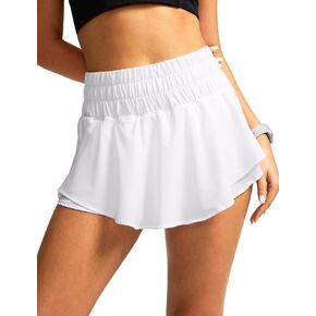 SANTINY Flowy Athletic Shorts for Women High Waisted Running Workout Shorts Ruffle Tennis Skirt Shorts Zip Pocket