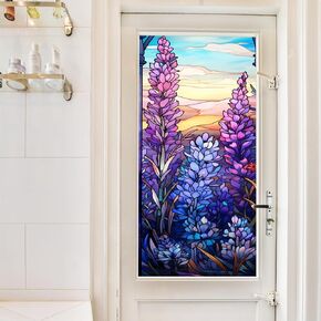 Stained Glass Window Film,Static Cling Violets Window Sticker,Bathroom Glass Window Decals Non Adhesive for Home Windows,17.7" x 39.5"