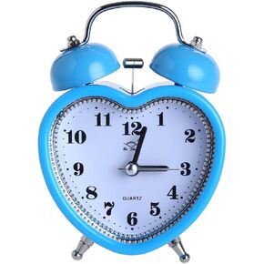 SHISEDECO 3 Inches Cute Twin Bell Loud Alarm Clock Silent Analog Quartz Nightlight Clock Battery Operated for Kids, Seniors, Heavy Sleepers, Decorations for Bedroom, Living Room (Blue)