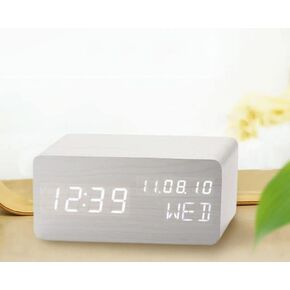 Wood Digital Alarm Clock Desk Time, Date(MM/DD/YY), Day of The Week, Temperature, Nightlight Large LED Display Portable Lamp Bedroom, Office, School, Home, Livingroom, Room (Bamboo)