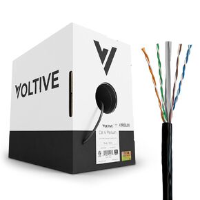 Voltive Cat6 Plenum (CMP), 1000ft, Black - Solid Bare Copper Bulk Ethernet Cable - UTP - 600MHz - UL Certified & ETL Verified