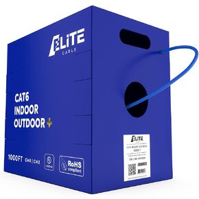 Elite Cat6 Indoor/Outdoor Ethernet Cable - 23AWG, 1000ft, 600MHz, 5+ dB, High Performance, UL Listed, LP Rated, White