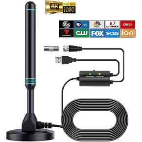 هوائي تلفزيون للتلفزيون الذكي، هوائي تلفزيون رقمي عالي الدقة يدعم قنوات 4K 1080 بكسل، هوائيات تلفزيون مع معزز إشارة مكبر الصوت، مدى طويل 480 ميل، استقبال إشارة 360 درجة، قاعدة مغناطيسية قوية، كابلات بطول 16.5 قدم in Kuwait