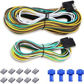 25ft 4-Way Flat Trailer Light Wiring Harness Kit - 4-Pin Male & Female Extension Connector - Includes Installation Accessories