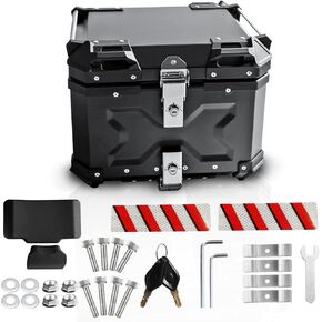 Universal Motorcycle Top Case,45L Motorbike Tail Box Trunk Tour Storage Carrier Case with Backrest, Security Lock and Handle for Helmet Luggage,Black
