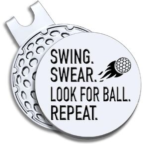 Swing Swear Look for Ball Repeat Golf Ball Marker with Magnetic Hat Clip,Funny Golf Gift for Men Woman