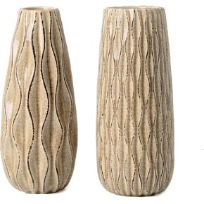 VICTOR & TERESA Ceramic Vase for Flowers, 9.5'' Set of 2 Decorative White Vases for Home Decor, Farmhouse Vases for Pampas Grass, Table, Mantel, Living Room, Shelf, Centerpieces, Gifts for Mom