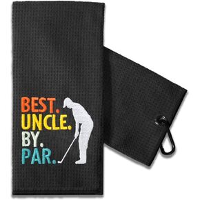 Funny Golf Towel Gift for Dad, Retirement Gifts for Men Golfer, Funny Golf Towel for Men, Embroidered Golf Towels for Golf Bags with Clip (Best Uncle by Par)