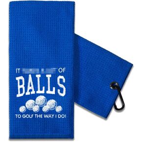 Funny Golf Towel Gift for Dad, Retirement Gifts for Men Golfer, Funny Golf Towel for Men, Embroidered Golf Towels for Golf Bags with Clip (It Takes a Lot of Bxxxs to Golf The Way)