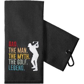 Funny Golf Towel Gift for Mom, Retirement Gifts for Women Golfer, Funny Golf Towel for Women, Embroidered Golf Towels for Golf Bags with Clip (Dad The Man The Myth The Legend)