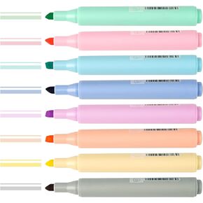 8 Assorted Pastel Color Highlighters Markers, Chisel Tip Dry-Quickly Non-Toxic Highlighter for Adults Students Journaling Highlighting Planner Notes, Office School Supplies