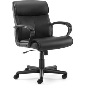 Mid Back Office Chair Swivel Executive Chair with Armrests, Leather-Padded Ergonomic Chair with Lumbar Support, PU Leather Computer Chair for Adults