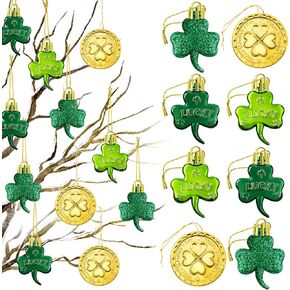 48pcs St. Patrick's Day Ornaments for Tree - 4 Styled Shamrock Good Luck Clover Coins Hanging Decorations for St. Patrick's Day Irish Festival Party Favor