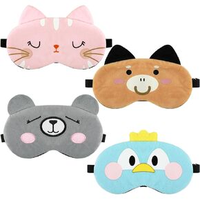 Sleep Mask for Kids 4 Pieces Cute Animal Eye Mask Soft Sleeping Eye Shade Night Sleeping Eye Mask Adjustable Elastic Sleeping Mask for Women Children Girls and Adult