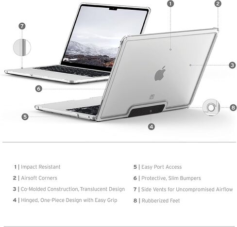[U] من UAG مصمم لجهاز MacBook Pro 13 بوصة 2020-2021 M1، 2022 M2 (A2289، A2251، A2338) Lucent Ice/Black، غطاء واقٍ للكمبيوتر المحمول خفيف الوزن ومتين وشفاف ومقاوم للصدمات من URBAN ARMOR GEAR in Saudi Arabia