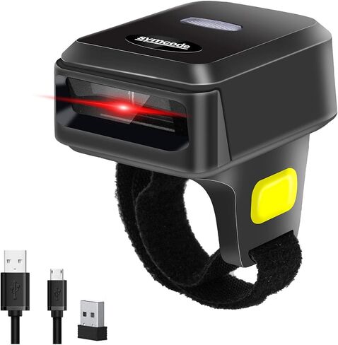Symcode Wireless Bluetooth Barcode Scanner with Bluetooth & 2.4GHz Wireless & Wired Connection, Portable Ring Wearable Finger 1D Mini Bar Code Reader Scanner in Saudi Arabia