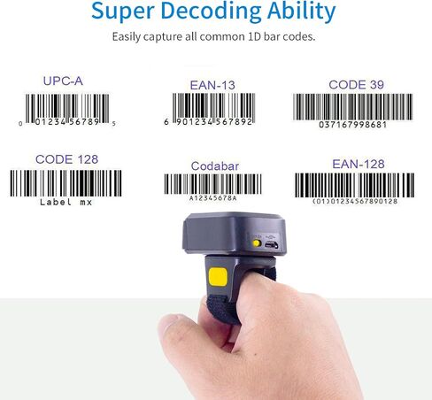 Symcode Wireless Bluetooth Barcode Scanner with Bluetooth & 2.4GHz Wireless & Wired Connection, Portable Ring Wearable Finger 1D Mini Bar Code Reader Scanner in Saudi Arabia