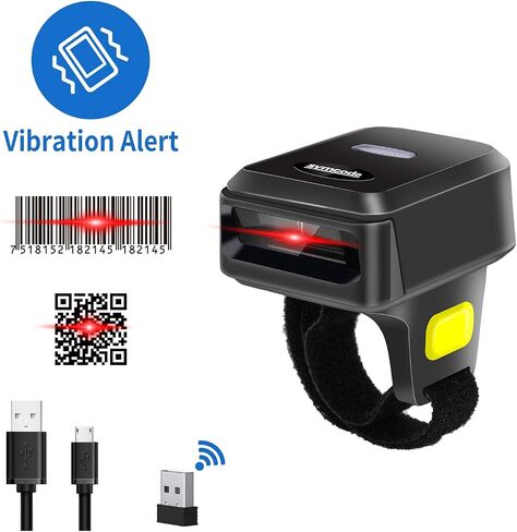 Symcode Wireless Bluetooth Barcode Scanner with Bluetooth & 2.4GHz Wireless & Wired Connection, Portable Ring Wearable Finger 1D Mini Bar Code Reader Scanner in Saudi Arabia