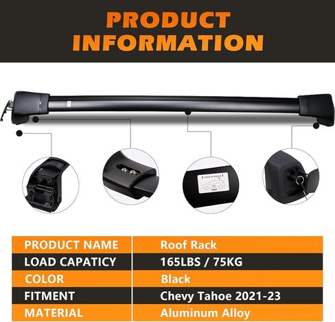 Roof Racks Aluminum Alloy ONLY Rail Cross Bars Rail Fit for Chevy Tahoe, Chevy Suburban, GMC Yukon Yukon XL, Cadillac Escalade ESV 2021 2022 2023 2024 Rack Crossbar Black (FBA) in Kuwait