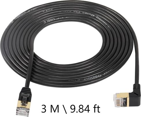 كابل إيثرنت SinLoon 10FT 90 درجة بزاوية أسفل Cat8، سلك شبكة عالي السرعة 40 جيجابت في الثانية 2000 ميجاهرتز، مع قابس مطلي بالذهب أسلاك SFTP CAT8 RJ45 موصل كابل LAN للألعاب، للكمبيوتر الشخصي، جهاز التوجيه (أسفل 10أقدام) in Saudi Arabia