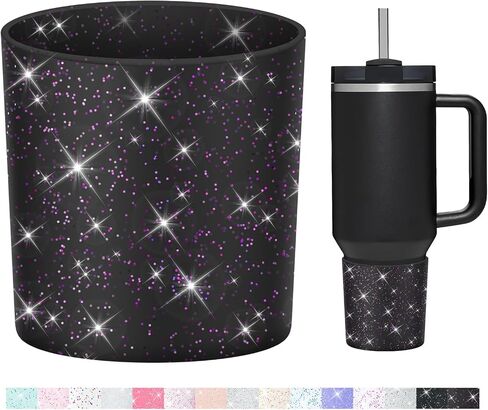 WUQID Glitter Higher Silicone Boot Compatible with Stanley Quencher H2.0 40oz 30oz 20oz & IceFlow Flip 30oz 20oz, Tumbler Cups Anti-Slip Bottom Sleeve Cover in Saudi Arabia