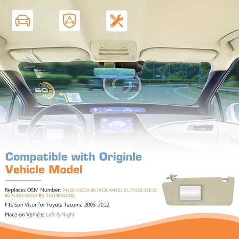 Left Driver & Right Passenger Side Sun Visor Without Light for Tacoma 2005 2006 2007 2008 2009 2010 2011 2012, Replace # 74320-35C10-B0, 74320-04181-B1, 74320-35B50-B0,Beige in Saudi Arabia