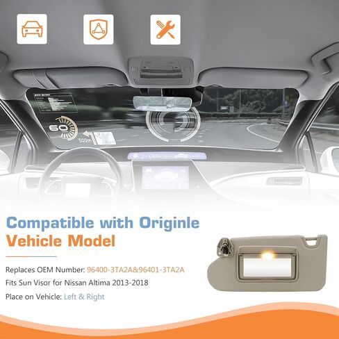 Beige Left Driver & Right Passenger Side Sun Visor with Light,Without Sunroof for Altima 2013 2014 2015 2016 2017 2018 Visor Assembly, Replacement # 96400-3TA2A, 96401-3TA2A in Saudi Arabia