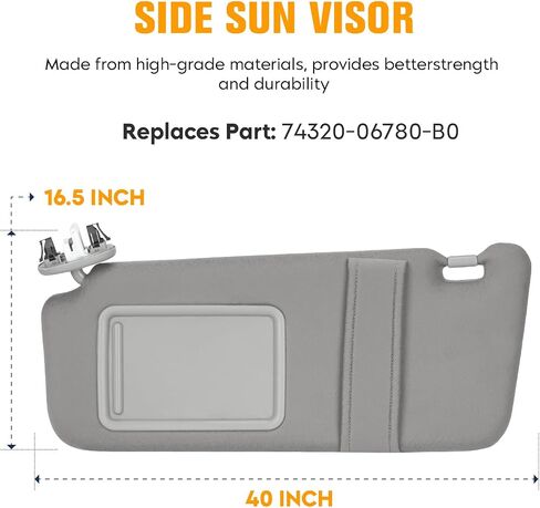 Left Driver Side Sun Visor Gray with Sunroof fit for Toyota Camry 2007 2008 2009 2010 2011, Replaces 74320-06800-B0 in Saudi Arabia
