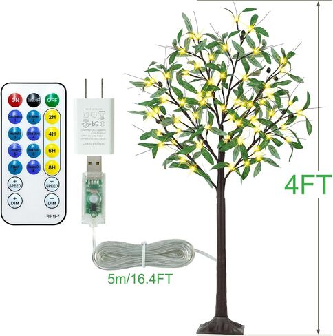 4FT 60 LED Lighted Olive Tree - Olive Trees Artificial Indoor with 6 Branches, 12 Fruits 120 Leaves, Remote 8 Flashing Modes, Timing, DC 5V Safe, Faux Olive Tree for Outdoor Party Home Decorations in Saudi Arabia