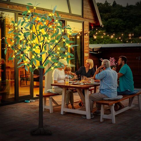 4FT 60 LED Lighted Olive Tree - Olive Trees Artificial Indoor with 6 Branches, 12 Fruits 120 Leaves, Remote 8 Flashing Modes, Timing, DC 5V Safe, Faux Olive Tree for Outdoor Party Home Decorations in Saudi Arabia