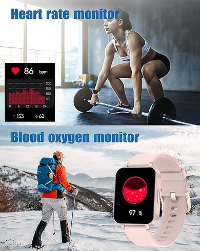 ساعة RUIMEN الذكية للنساء والرجال IP68 مقاومة للماء مع مراقب معدل ضربات القلب والأكسجين في الدم، مراقب النوم والسعرات الحرارية، ساعة إيقاف، عداد الخطى 1.69 بوصة شاشة تعمل باللمس لتتبع اللياقة البدنية لنظام iOS Android (وردي) in Kuwait