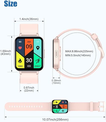 ساعة RUIMEN الذكية للنساء والرجال IP68 مقاومة للماء مع مراقب معدل ضربات القلب والأكسجين في الدم، مراقب النوم والسعرات الحرارية، ساعة إيقاف، عداد الخطى 1.69 بوصة شاشة تعمل باللمس لتتبع اللياقة البدنية لنظام iOS Android (وردي) in Kuwait