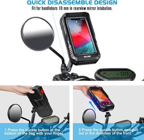 حامل هاتف للدراجة النارية من WILD MAN، حامل هاتف للدراجة النارية مقاوم للماء، حامل للهاتف الخلوي، حامل للهاتف يدور 360 درجة للهواتف الذكية 5.5 بوصة - 6.7 بوصة (أسود) in Kuwait