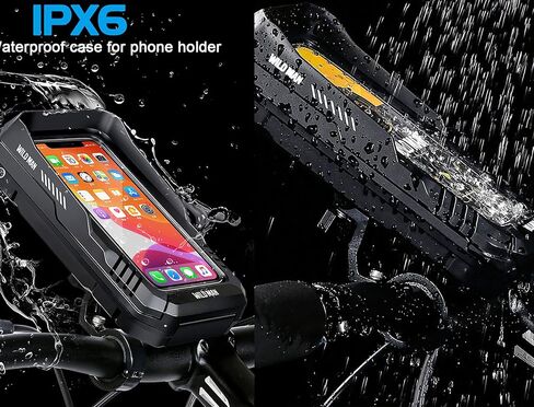 حامل هاتف للدراجة النارية من WILD MAN، حامل هاتف للدراجة النارية مقاوم للماء، حامل للهاتف الخلوي، حامل للهاتف يدور 360 درجة للهواتف الذكية 5.5 بوصة - 6.7 بوصة (أسود) in Kuwait