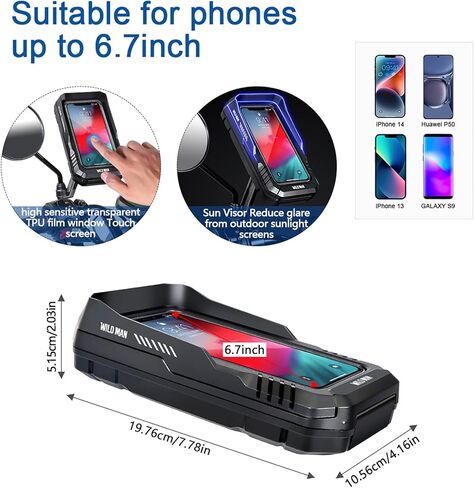 حامل هاتف للدراجة النارية من WILD MAN، حامل هاتف للدراجة النارية مقاوم للماء، حامل للهاتف الخلوي، حامل للهاتف يدور 360 درجة للهواتف الذكية 5.5 بوصة - 6.7 بوصة (أسود) in Kuwait