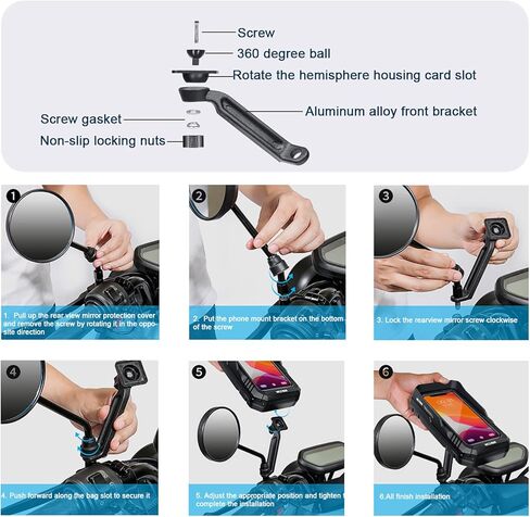 حامل هاتف للدراجة النارية من WILD MAN، حامل هاتف للدراجة النارية مقاوم للماء، حامل للهاتف الخلوي، حامل للهاتف يدور 360 درجة للهواتف الذكية 5.5 بوصة - 6.7 بوصة (أسود) in Kuwait