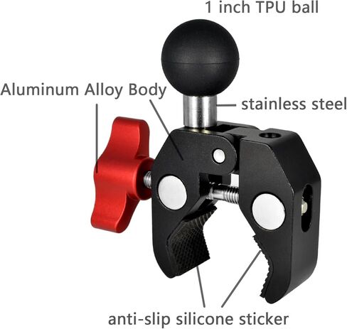 قاعدة تثبيت بمشبك مقود الدراجة النارية من الألومنيوم Aolly مع كرة TPU 1 بوصة للقضبان بقطر 0.5 بوصة إلى 2 بوصة، متوافقة مع حامل الكرة بحجم RAM B وأنظمة الكرة 1 بوصة وذراع المقبس المزدوج in Kuwait