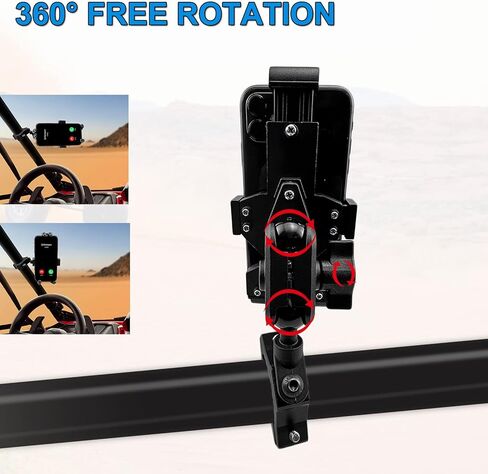 حامل هاتف UTV يدور 360 درجة لشريط لف 1.75 بوصة - 2 بوصة متوافق مع UTV SXS Polaris RZR 900 1000 XP Can-am Maverick X3 - للهواتف من 4.7 إلى 7.2 بوصة in Kuwait