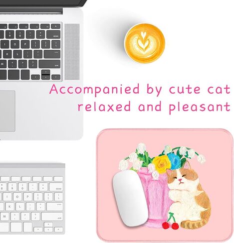 Cat and Flower Mouse Pad Original Design，Cute Mouse pad，Cat Mouse pad，Non-Slip Mouse Pads for Desk，Perfect Match for Laptop and Desktop(Colorful). in Saudi Arabia