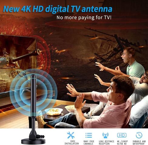 هوائي تلفزيون للتلفزيون الذكي، هوائي تلفزيون رقمي عالي الدقة يدعم قنوات 4K 1080 بكسل، هوائيات تلفزيون مع معزز إشارة مكبر الصوت، مدى طويل 480 ميل، استقبال إشارة 360 درجة، قاعدة مغناطيسية قوية، كابلات بطول 16.5 قدم in Kuwait