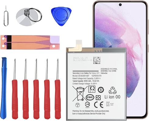بطارية Galaxy S21، [2023 ترقية جديدة] بطارية بديلة 4000 𝒎𝑨𝒉 Li-Polymer EB-BG991ABY لجهاز Samsung Galaxy S21 الموديل: SM-G991U1 مع مجموعة إصلاح الأدوات in Kuwait