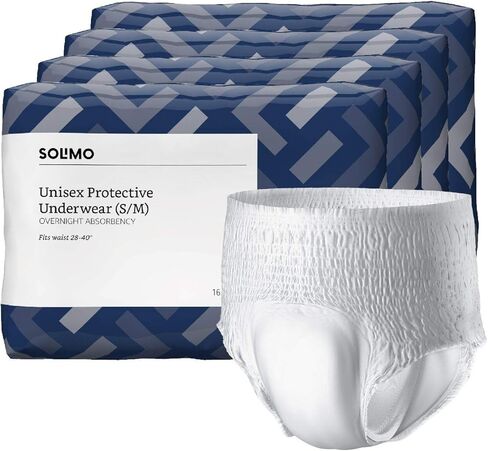 علامة أمازون التجارية - ملابس داخلية سوليمو لسلس البول للرجال والنساء، قدرة على الامتصاص طوال الليل، مقاس كبير، 56 قطعة، 4 عبوات من 14 قطعة، أبيض in Kuwait