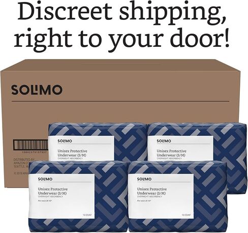 علامة أمازون التجارية - ملابس داخلية سوليمو لسلس البول للرجال والنساء، قدرة على الامتصاص طوال الليل، مقاس كبير، 56 قطعة، 4 عبوات من 14 قطعة، أبيض in Kuwait