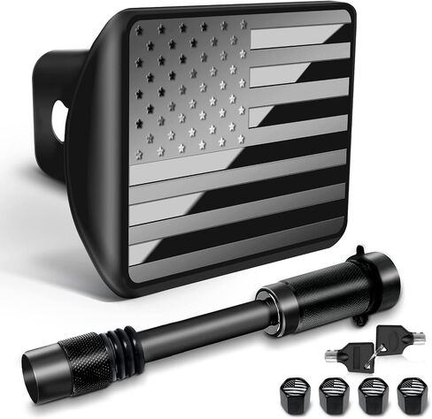 American Flag Metal Trailer Hitch Cover for 2 Inch Receivers, with 5/8 Inch Pin Diameter Trailer Hitch Lock-US Patriotic (with American Flag Valve Stem Cap) in Saudi Arabia