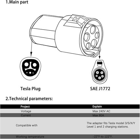 J1772 إلى محول تسلا 80AMP /240V AC تسلا نموذج J1772 مهايئ شاحن تسلا شاحن المحمول مع شحن سريع تسلا نموذج 3/Y/X/S محول in Kuwait