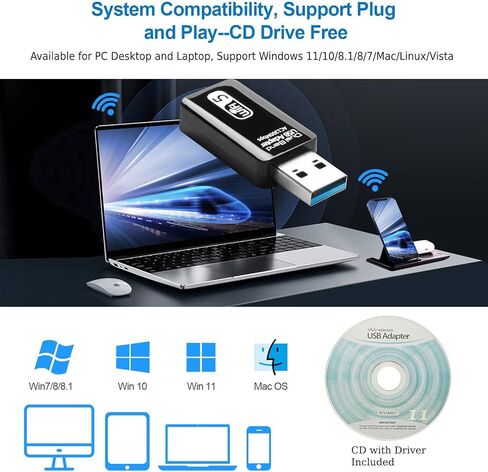 USB WiFi Adapter, 1300Mbps Dual Band 5G/2.4G Wireless Network Adapter USB WLAN Stick for PC, 802.11ac, Long Range WiFi for Windows Vista /7/8/8.1/1/10, Mac OS, Linux, Plug and Play in Kuwait