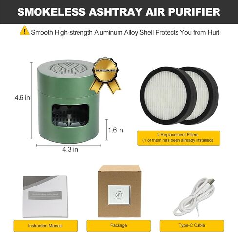 Smokeless Ashtrays Multifunctional Air Purifier for Cigarettes Indoor Outdoor, Ash Tray with Lighter USB Rechargeable Smokeless Ashtray for Home Office (Green) in Saudi Arabia