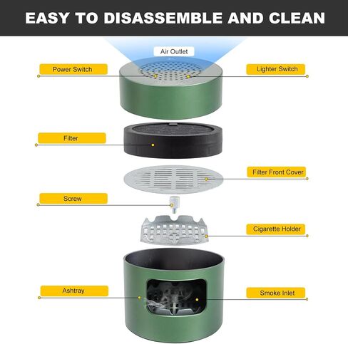 Smokeless Ashtrays Multifunctional Air Purifier for Cigarettes Indoor Outdoor, Ash Tray with Lighter USB Rechargeable Smokeless Ashtray for Home Office (Green) in Saudi Arabia