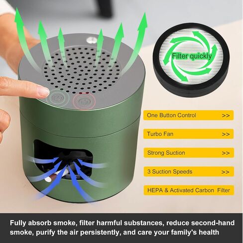 Smokeless Ashtrays Multifunctional Air Purifier for Cigarettes Indoor Outdoor, Ash Tray with Lighter USB Rechargeable Smokeless Ashtray for Home Office (Green) in Saudi Arabia
