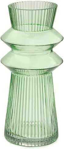10 Inch Green Glass Vases for Flowers | Hand Blown Flower Vases for Bouquet | Large Glass Vase | Ribbed Vases Home Decor | Tall Centerpiece Vase in Saudi Arabia
